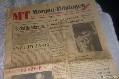 Sista nr av Morgon-Tidningen 28/10 1958