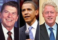 Ronald Reagan, Barack Obama och Bill Clinton, vänsterhänta amerikanska presidenter.