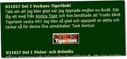 Trueto Tigerlänk vecka 44 2003